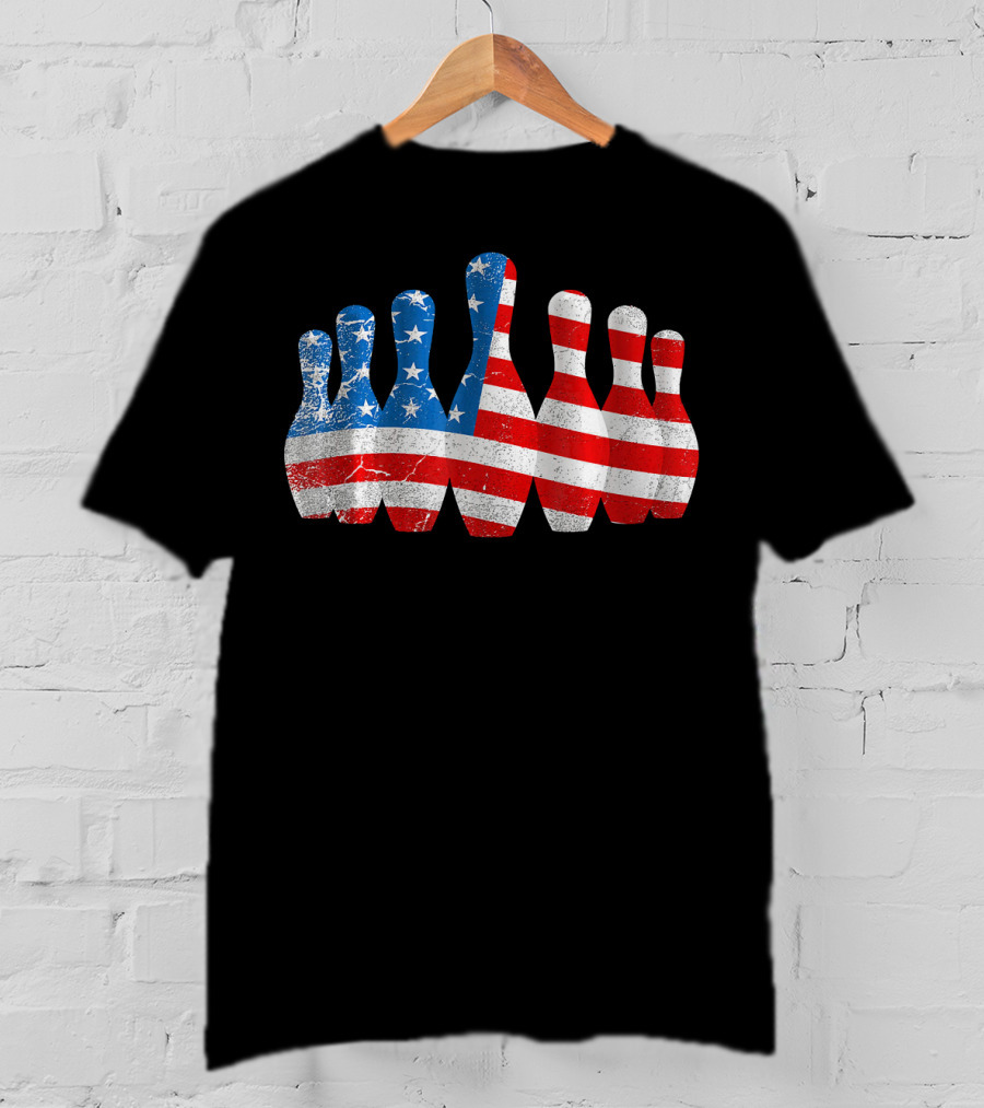 American Flag Bowling Pins Patriotic Bowler T-Shirt