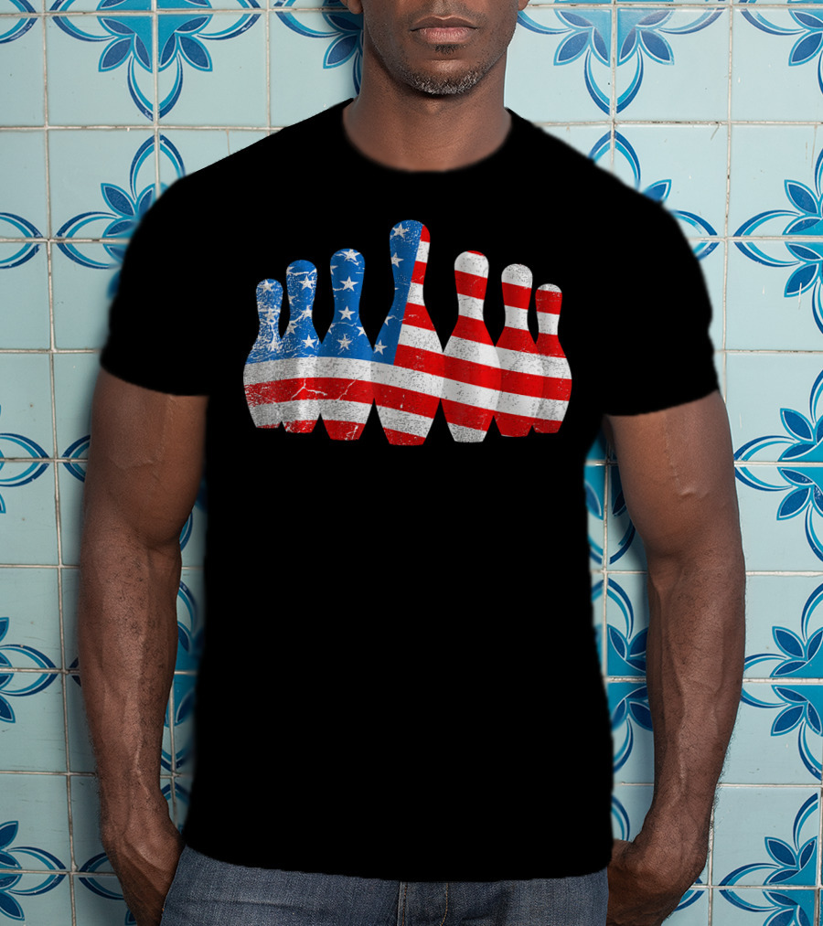 American Flag Bowling Pins Patriotic Bowler T-Shirt