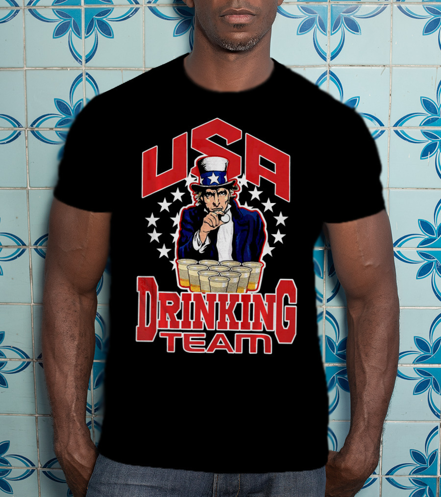 USA Uncle Sam Drinking Team Beer Pong Stars T-Shirt