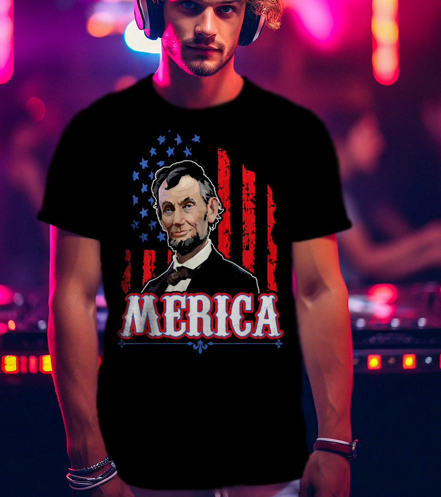 Abraham Lincoln Merica USA Flag T-Shirt