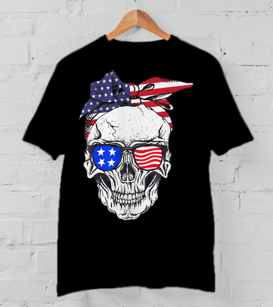 Patriotic Skull American Flag Bandana Sunglasses T-Shirt