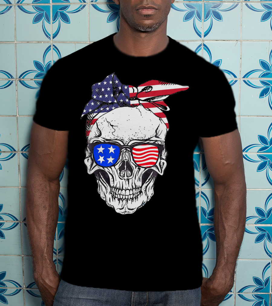 Patriotic Skull American Flag Bandana Sunglasses T-Shirt