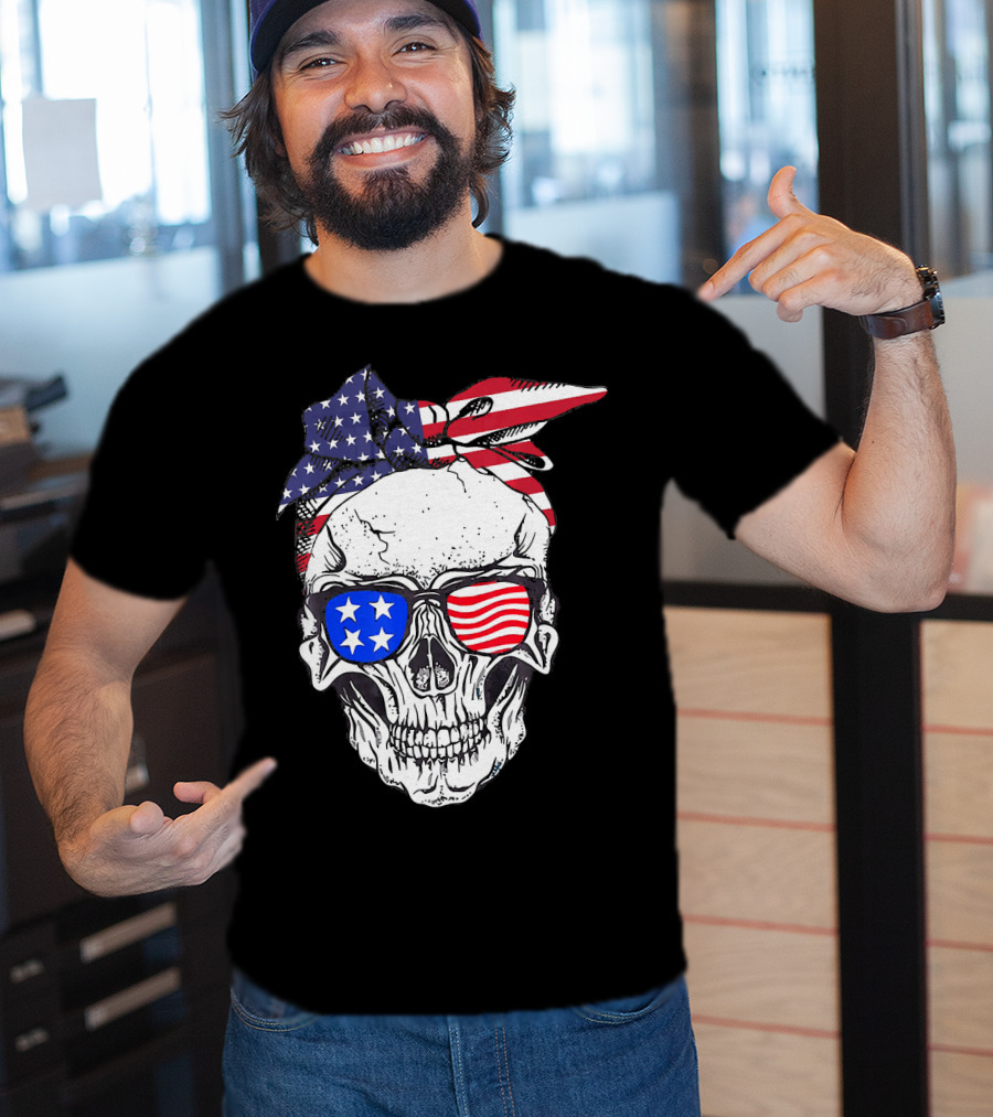 Patriotic Skull American Flag Bandana Sunglasses T-Shirt