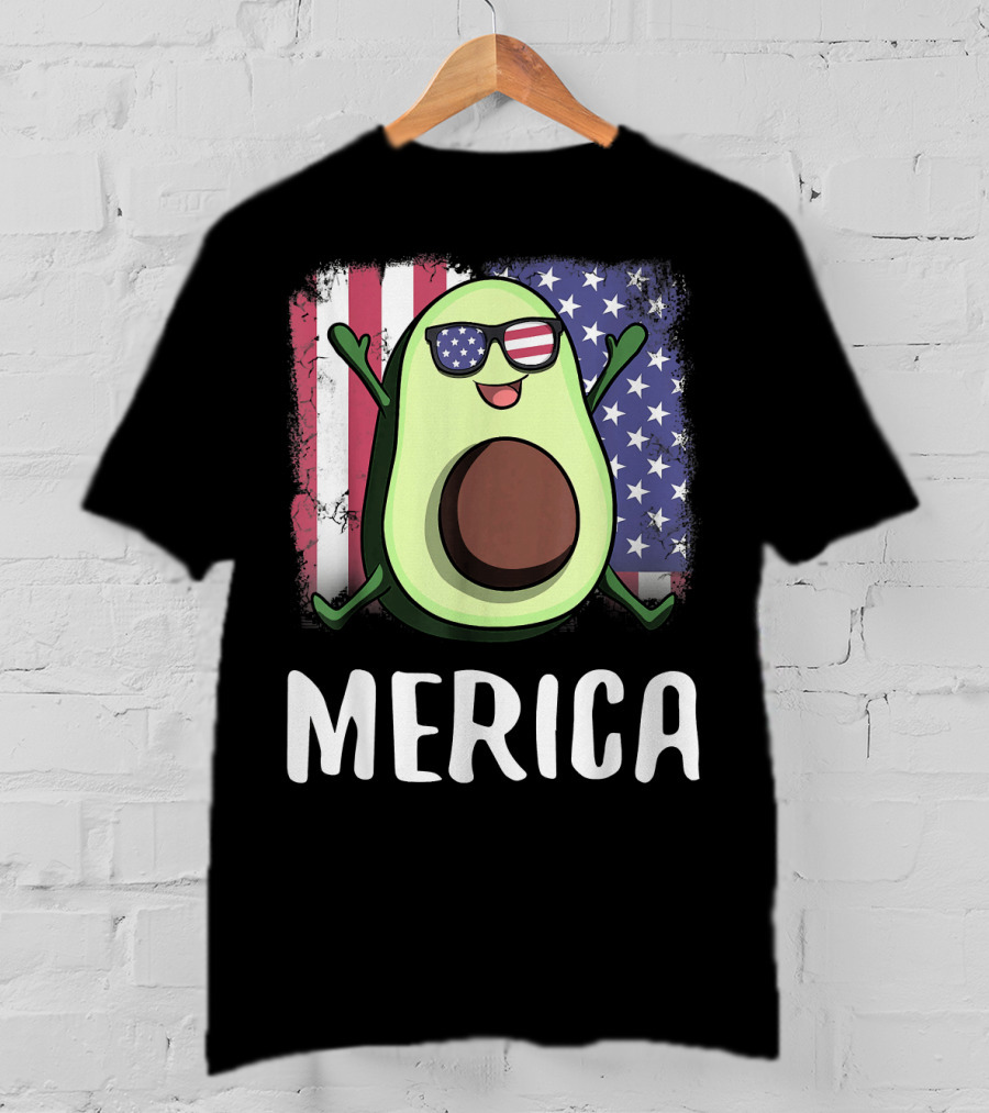 MERICA Avocado USA American Flag T-Shirt