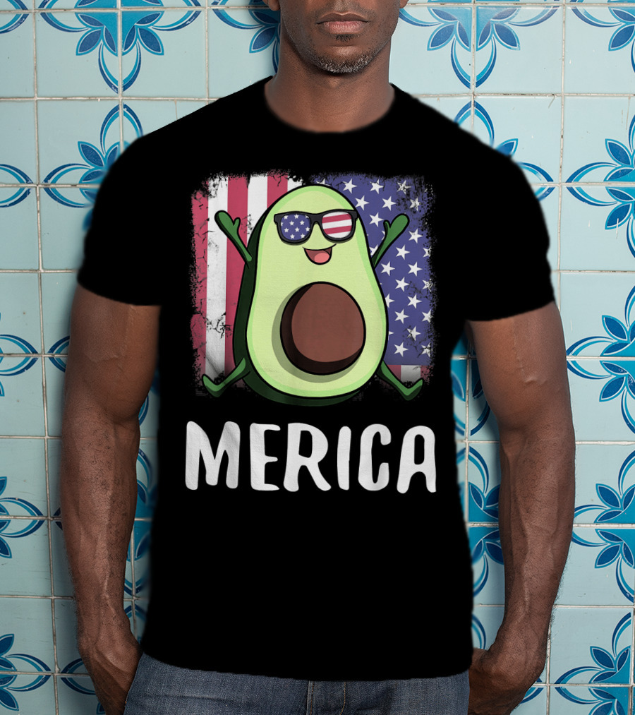 MERICA Avocado USA American Flag T-Shirt