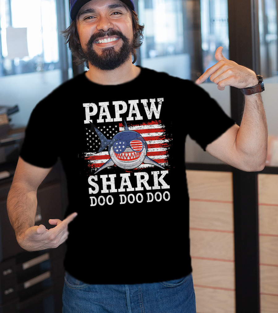 Papaw Shark Doo Doo Doo American Flag Sunglasses T-Shirt