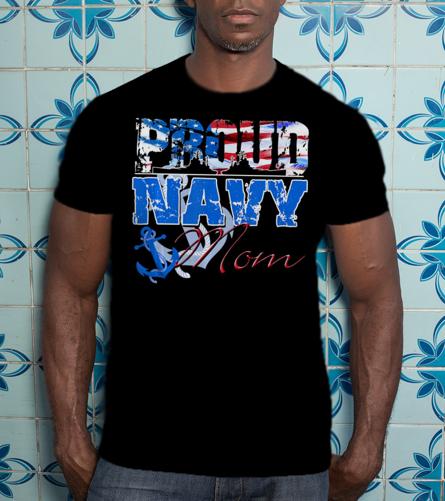 Proud Navy Mom Patriotic Sailor Anchor Graphics T-Shirt