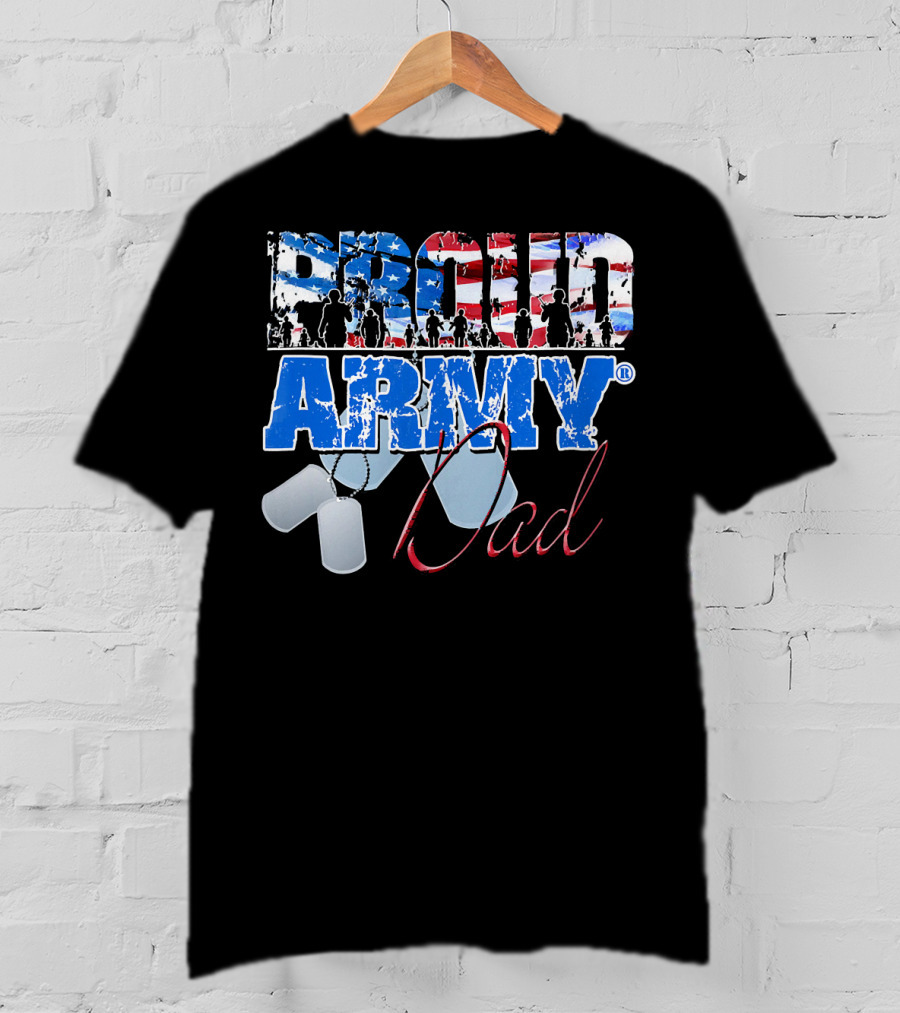 Proud Army Dad US Military Dog Tag American Flag T-Shirt