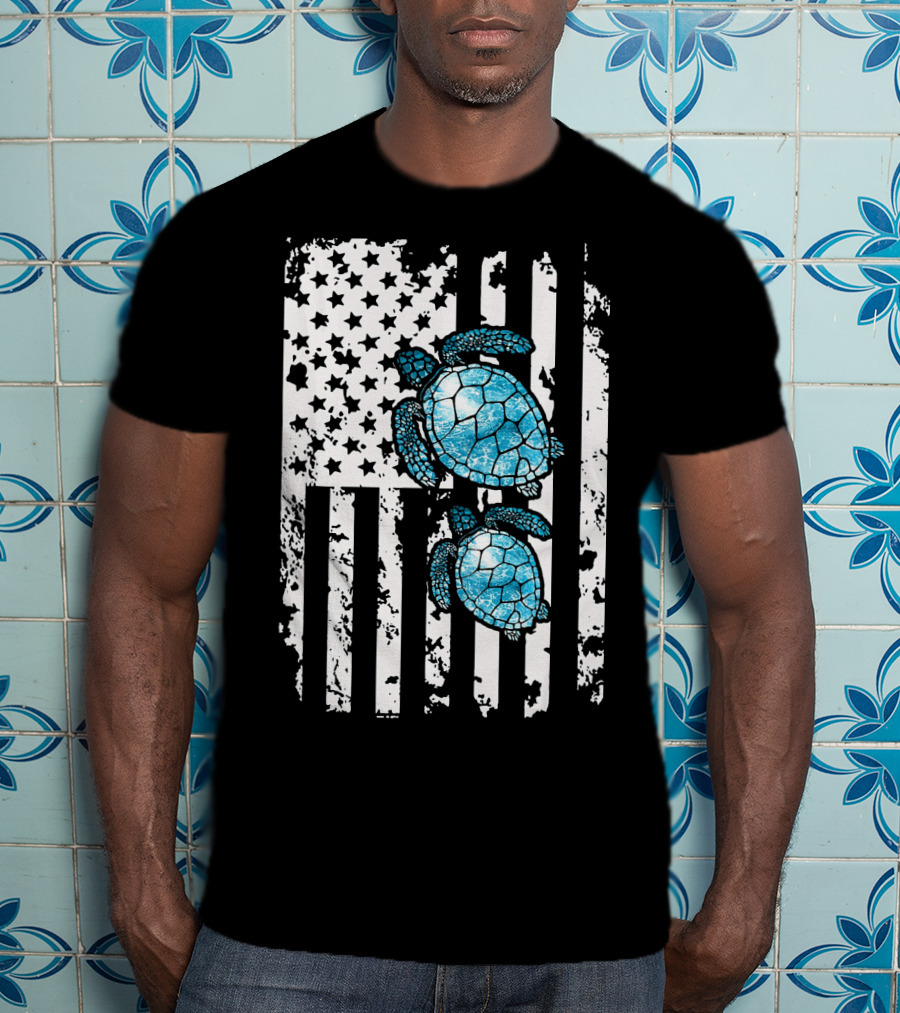 SEA Turtle SEA Turtle American Flag T-Shirt