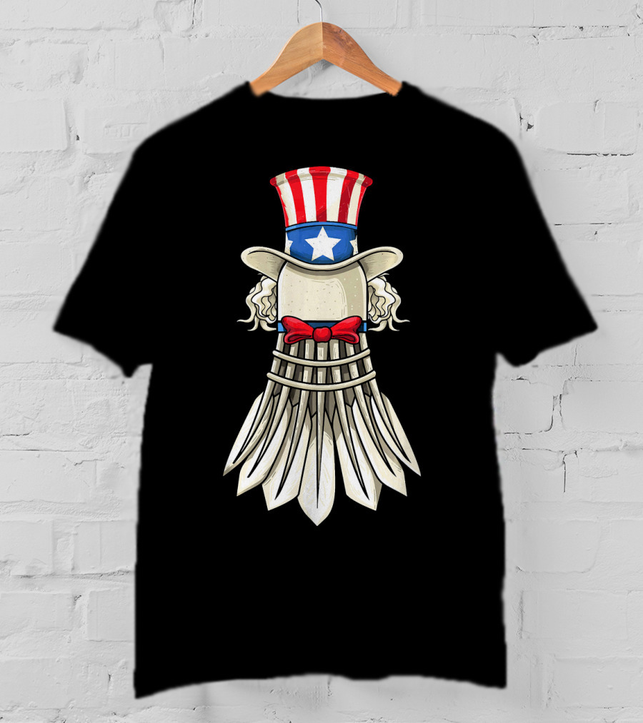 Uncle Sam Badminton Shuttlecock With American Flag Hat T-Shirt