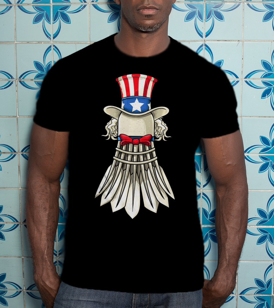 Uncle Sam Badminton Shuttlecock With American Flag Hat T-Shirt