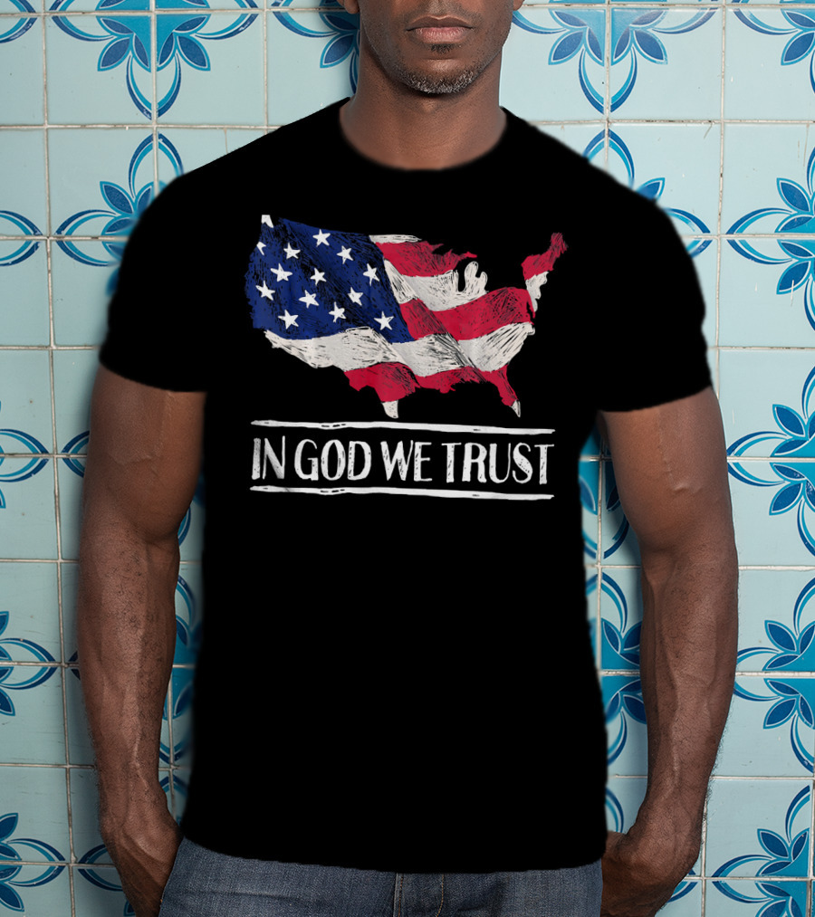 In God We Trust American Flag Map Patriotic Christian T-Shirt