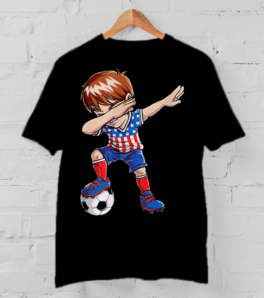 Dabbing Soccer Boy With American Flag Jersey T-Shirt