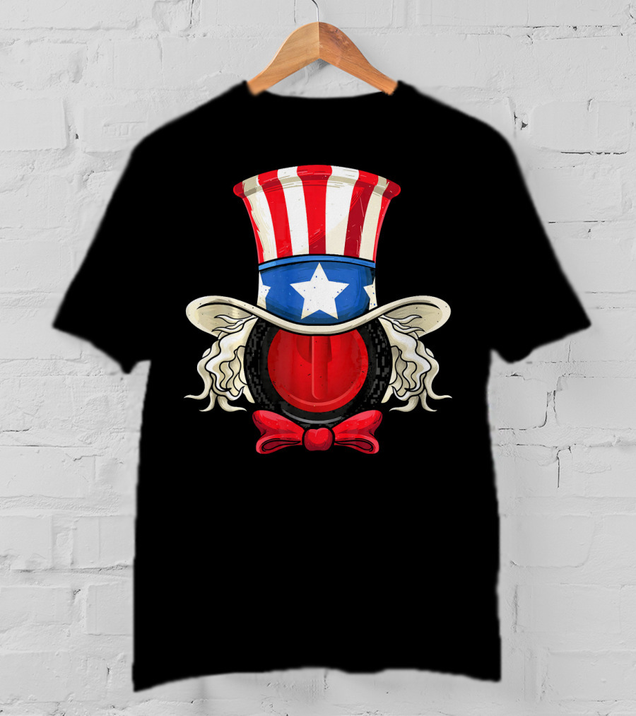 American Flag Curling Stone Uncle Sam Hat Patriotic T-Shirt