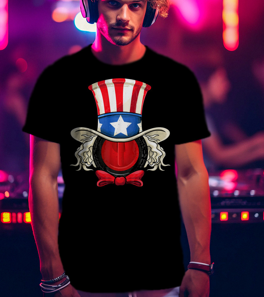 American Flag Curling Stone Uncle Sam Hat Patriotic T-Shirt
