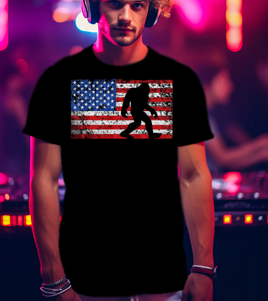 American Flag Bigfoot Silhouette T-Shirt