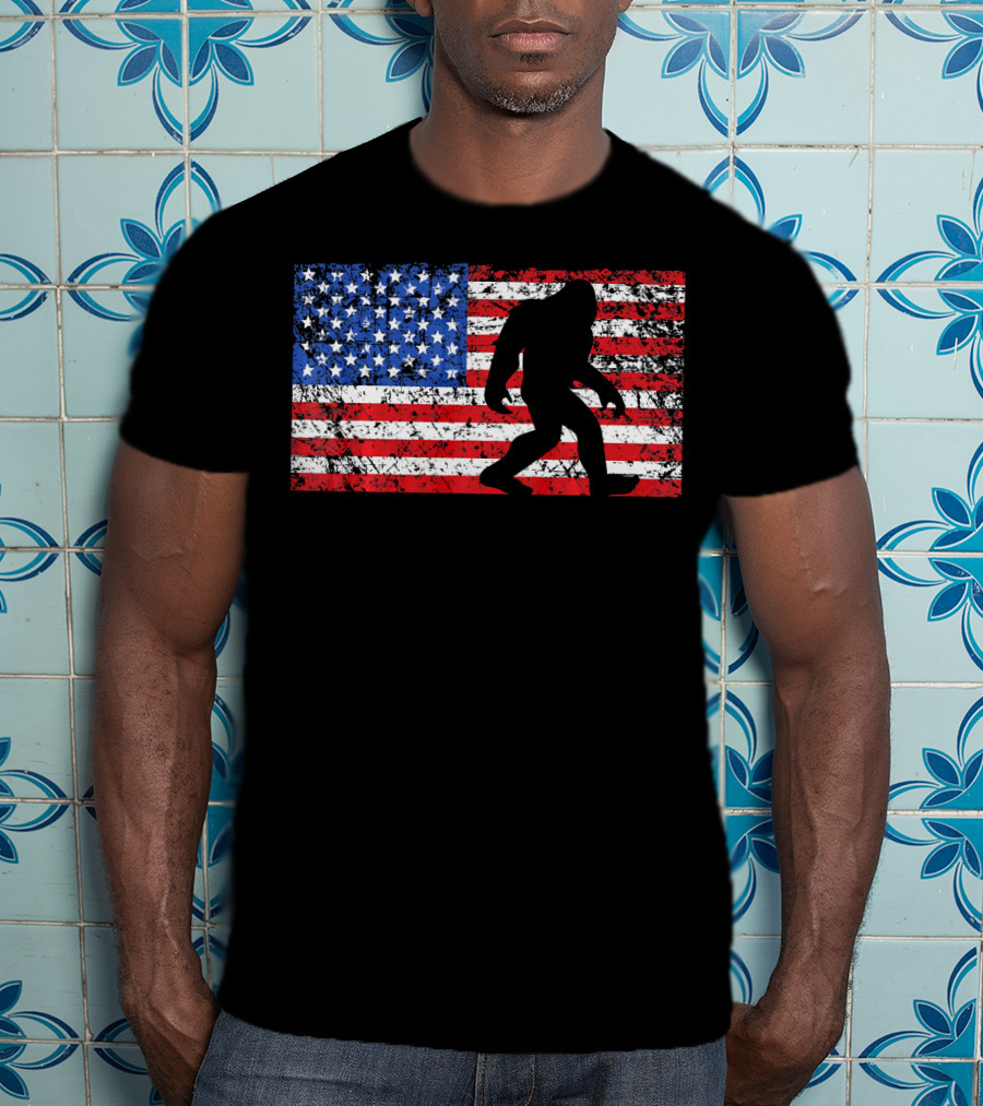 American Flag Bigfoot Silhouette T-Shirt
