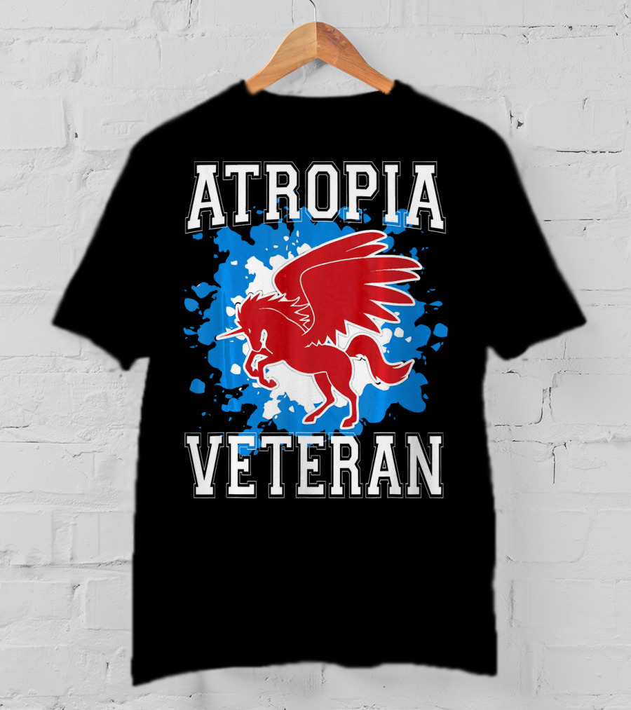 Atropia Veteran Red Winged Unicorn With Blue Splash T-Shirt