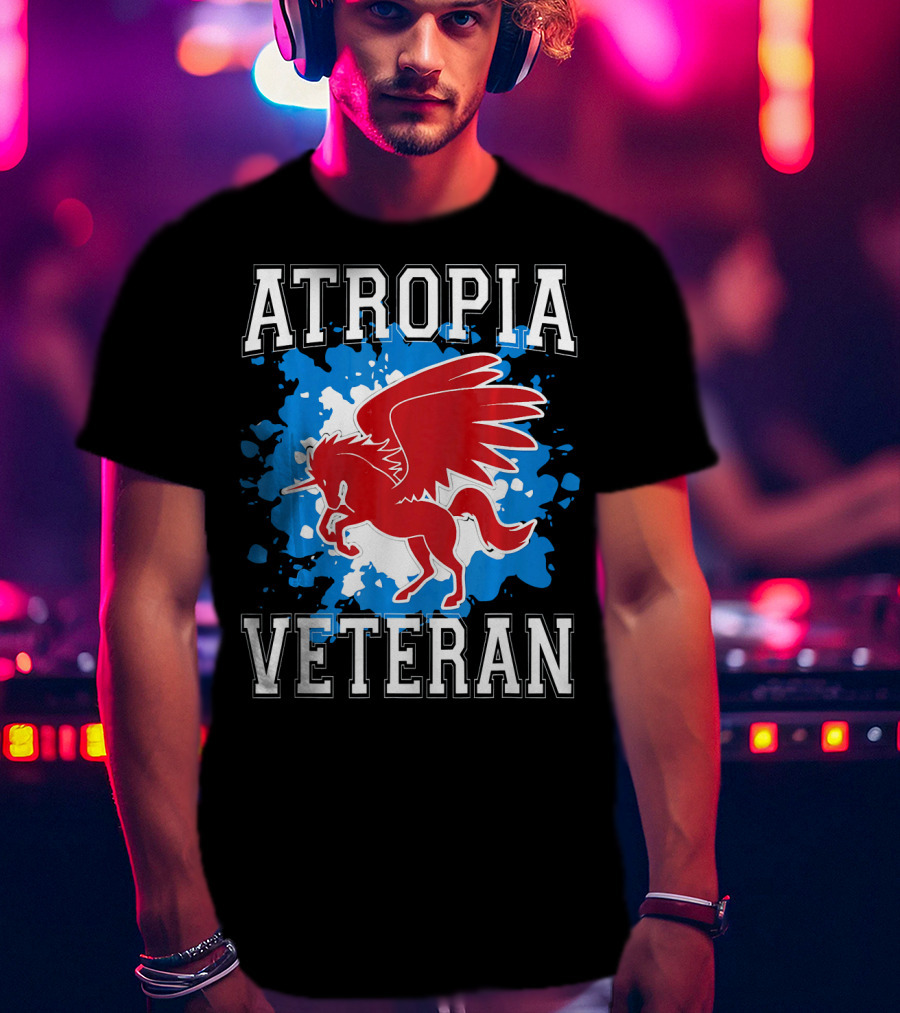 Atropia Veteran Red Winged Unicorn With Blue Splash T-Shirt