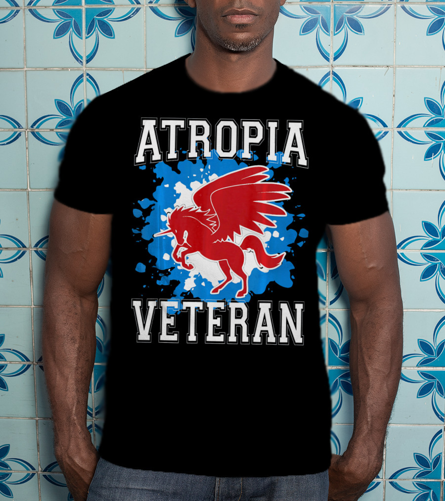Atropia Veteran Red Winged Unicorn With Blue Splash T-Shirt