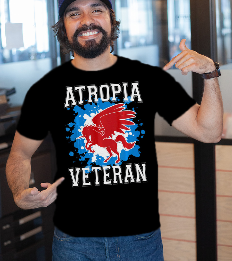 Atropia Veteran Red Winged Unicorn With Blue Splash T-Shirt