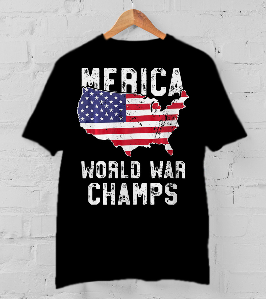Merica World War Champs Map With American Flag T-Shirt