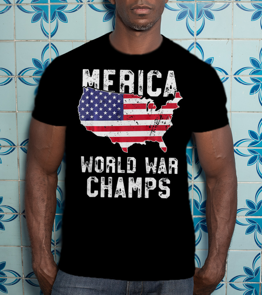 Merica World War Champs Map With American Flag T-Shirt