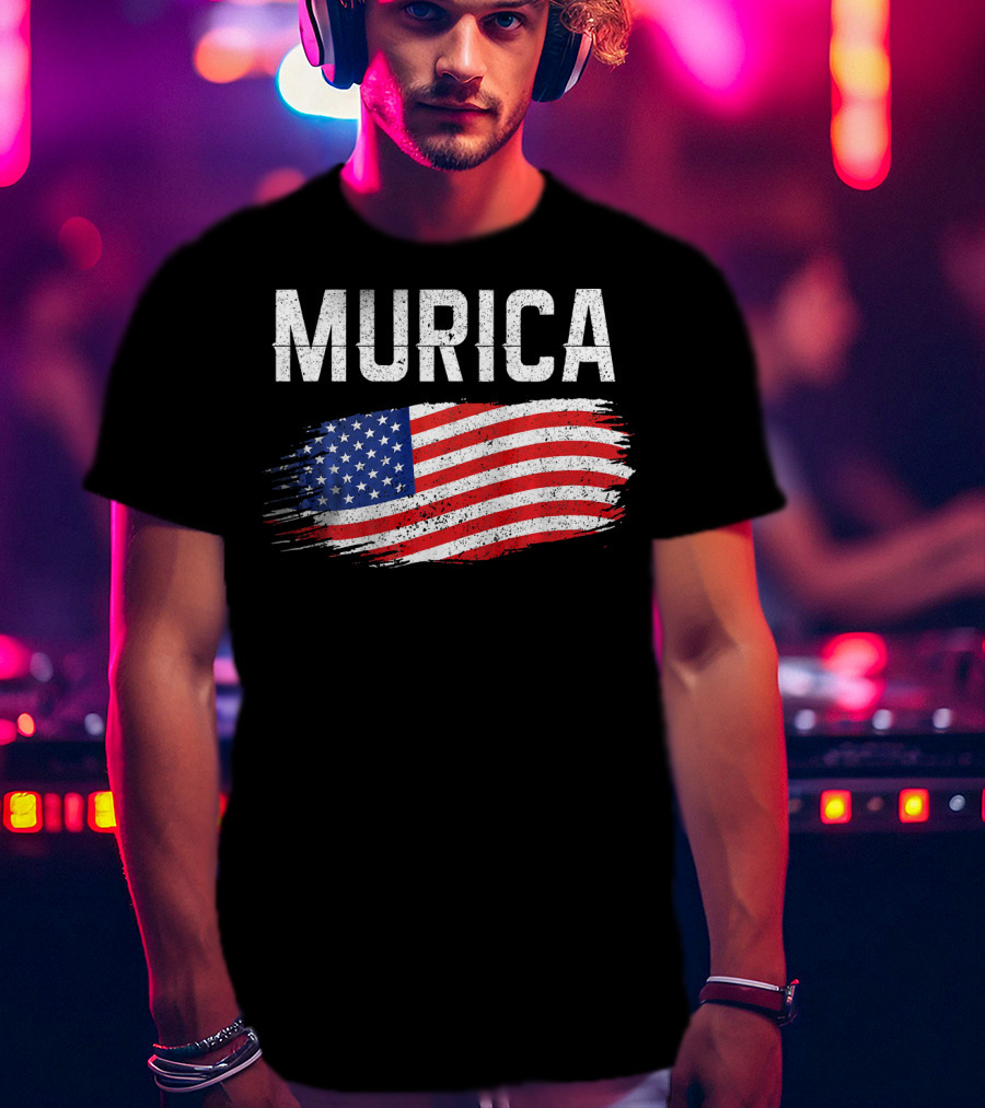 Murica Distressed Brushstroke American Flag T-Shirt