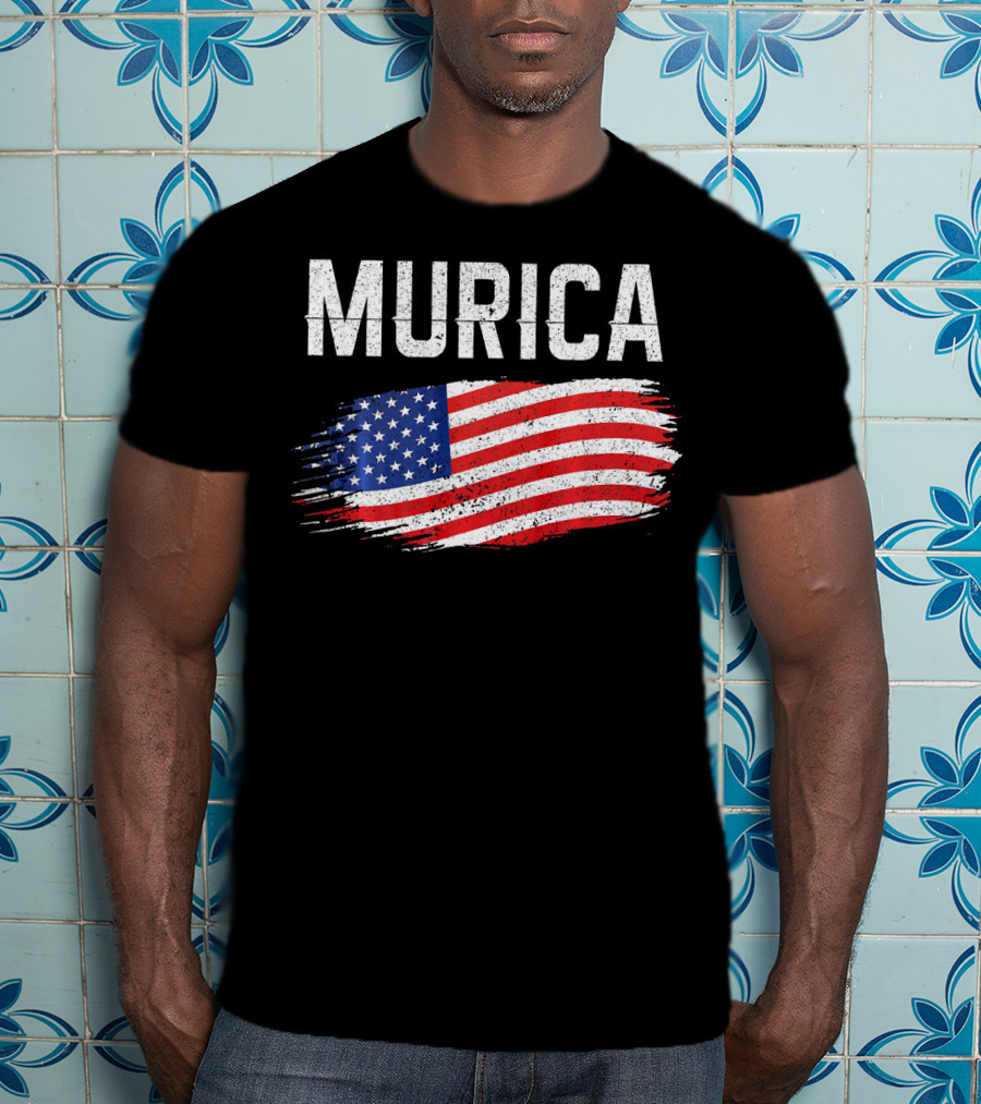 Murica Distressed Brushstroke American Flag T-Shirt