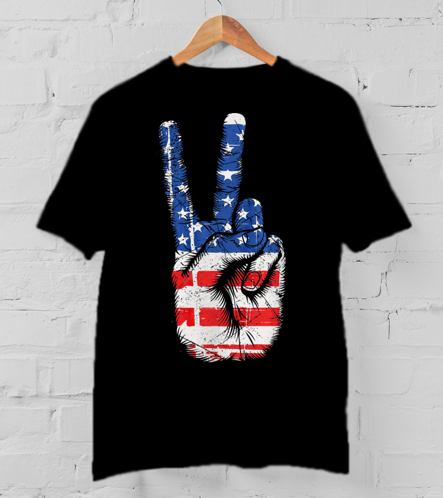 American Flag Peace Sign Hand Gesture T-Shirt