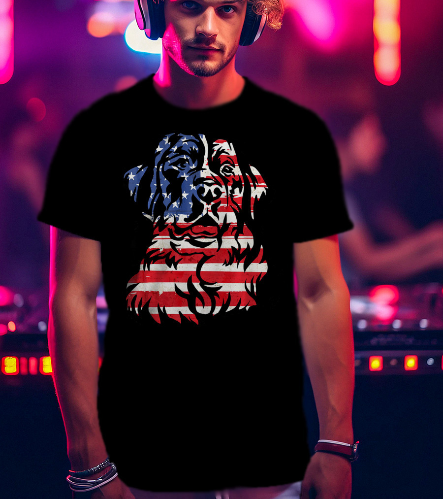 Funny Bernese Mountain Dog American Flag T-Shirt