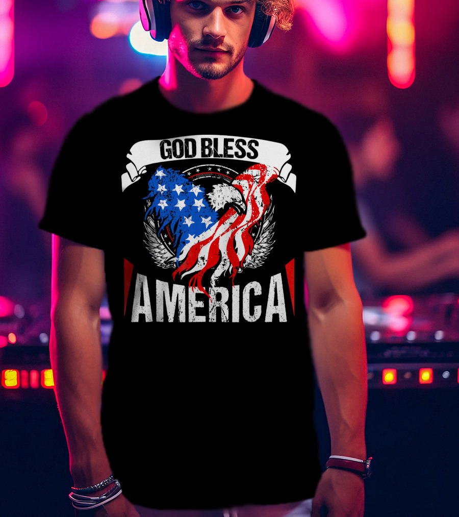 God Bless America Eagle Patriotic Stars And Stripes Wings T-Shirt