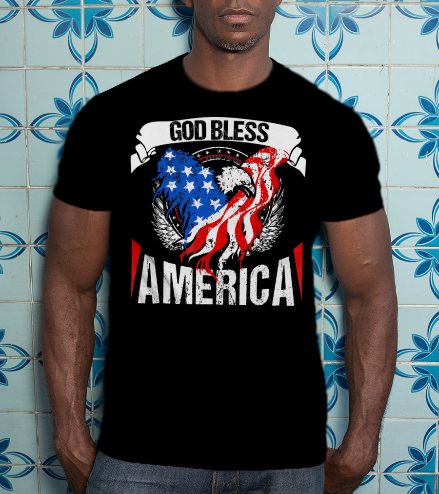 God Bless America Eagle Patriotic Stars And Stripes Wings T-Shirt