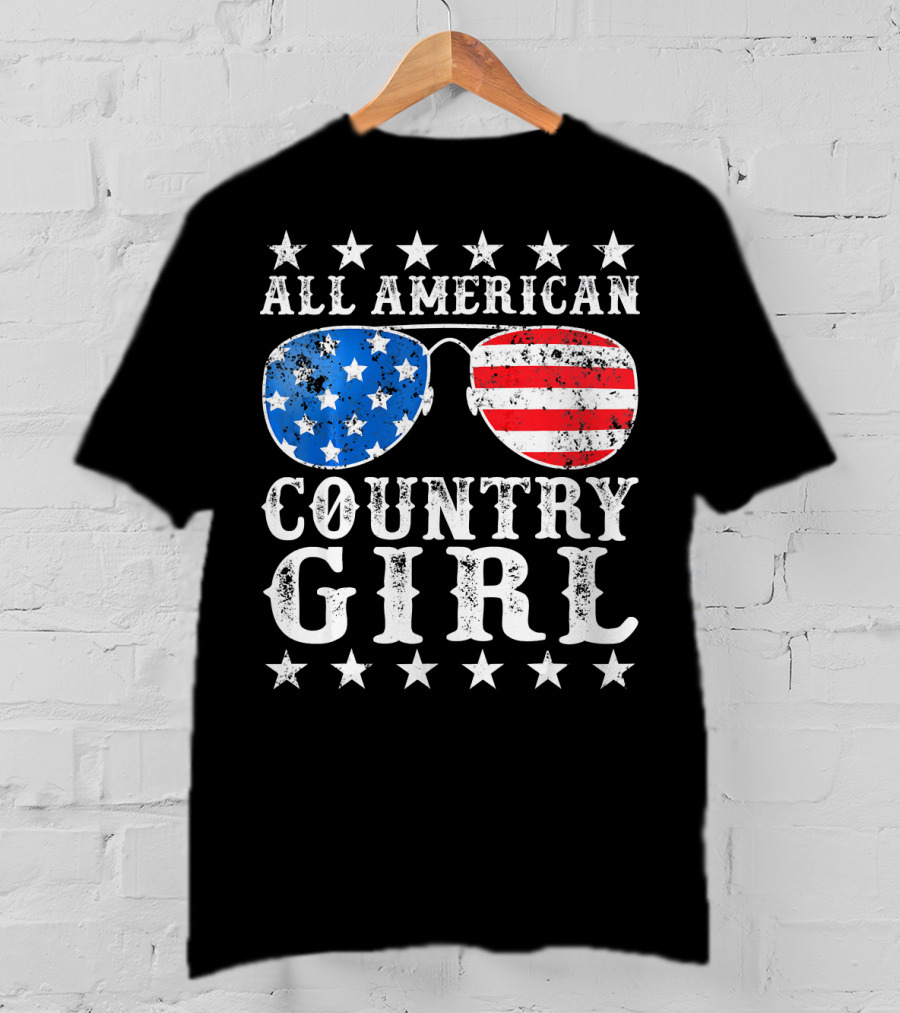 All American Country Girl Stars And Stripes Sunglasses USA T-Shirt