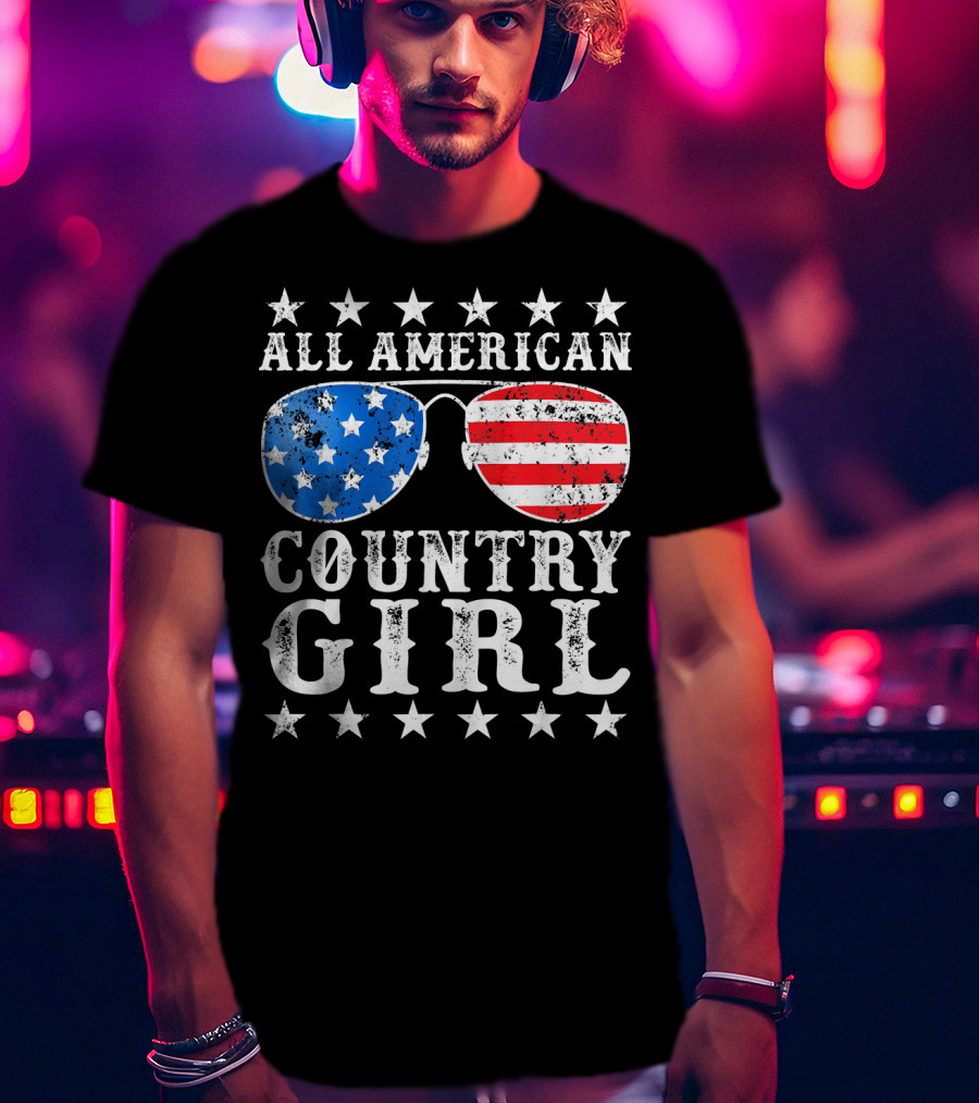 All American Country Girl Stars And Stripes Sunglasses USA T-Shirt
