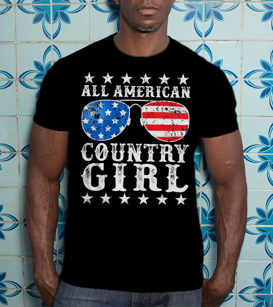 All American Country Girl Stars And Stripes Sunglasses USA T-Shirt