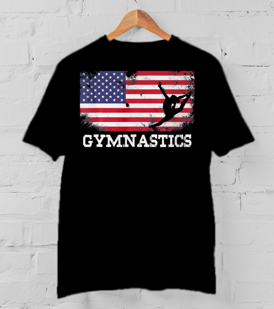 Gymnastics USA Flag Patriotic Silhouette American Athlete T-Shirt