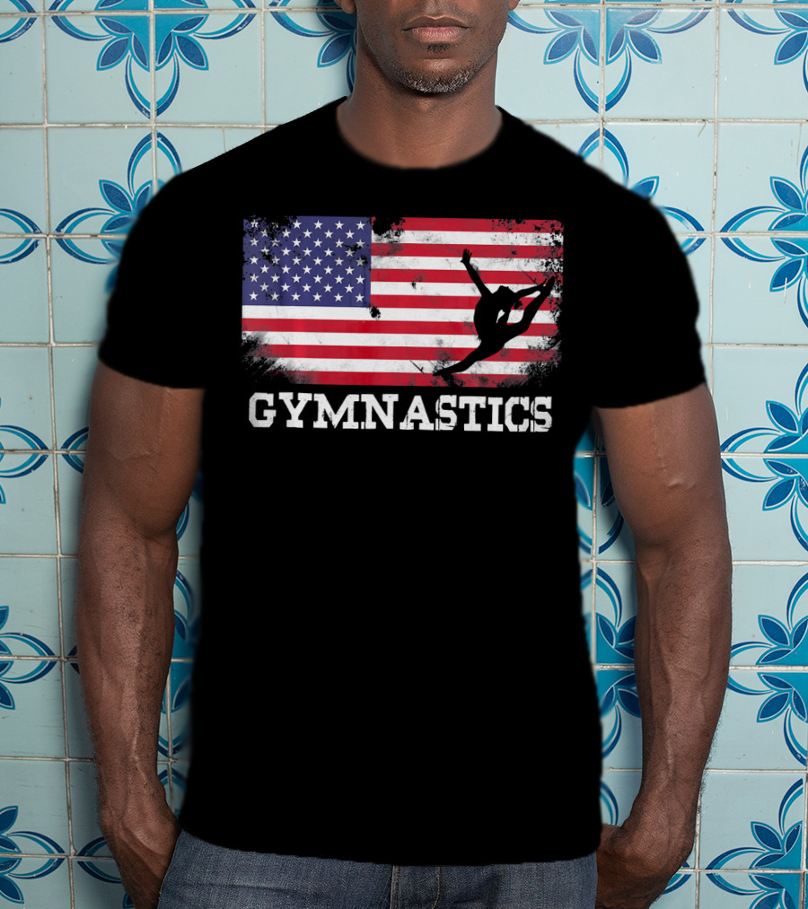 Gymnastics USA Flag Patriotic Silhouette American Athlete T-Shirt