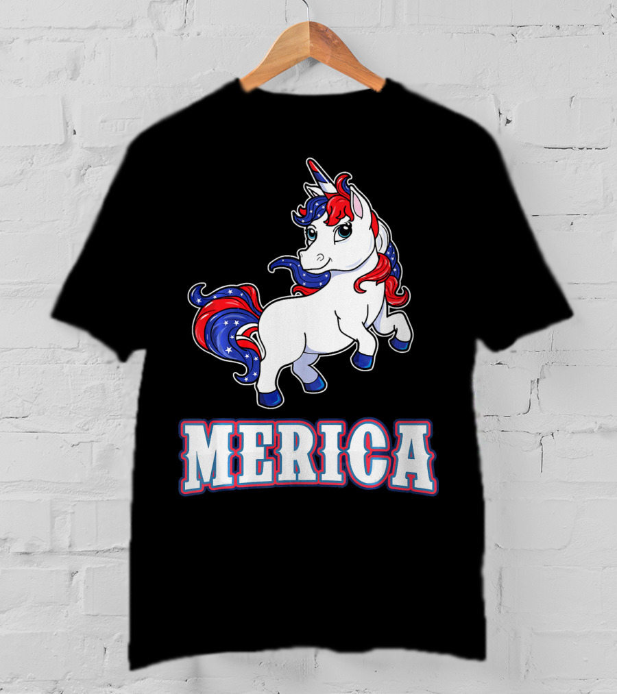 Merica Americorn Patriotic Unicorn With US Flag Colors T-Shirt