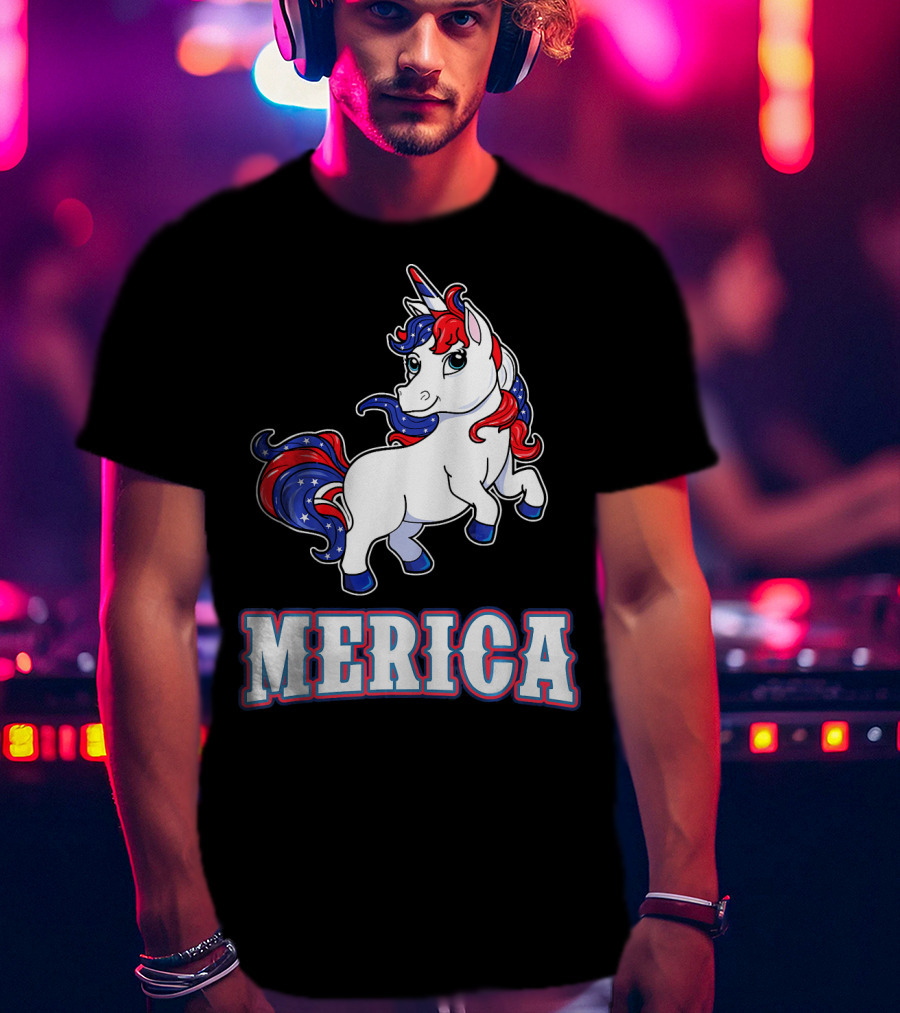 Merica Americorn Patriotic Unicorn With US Flag Colors T-Shirt