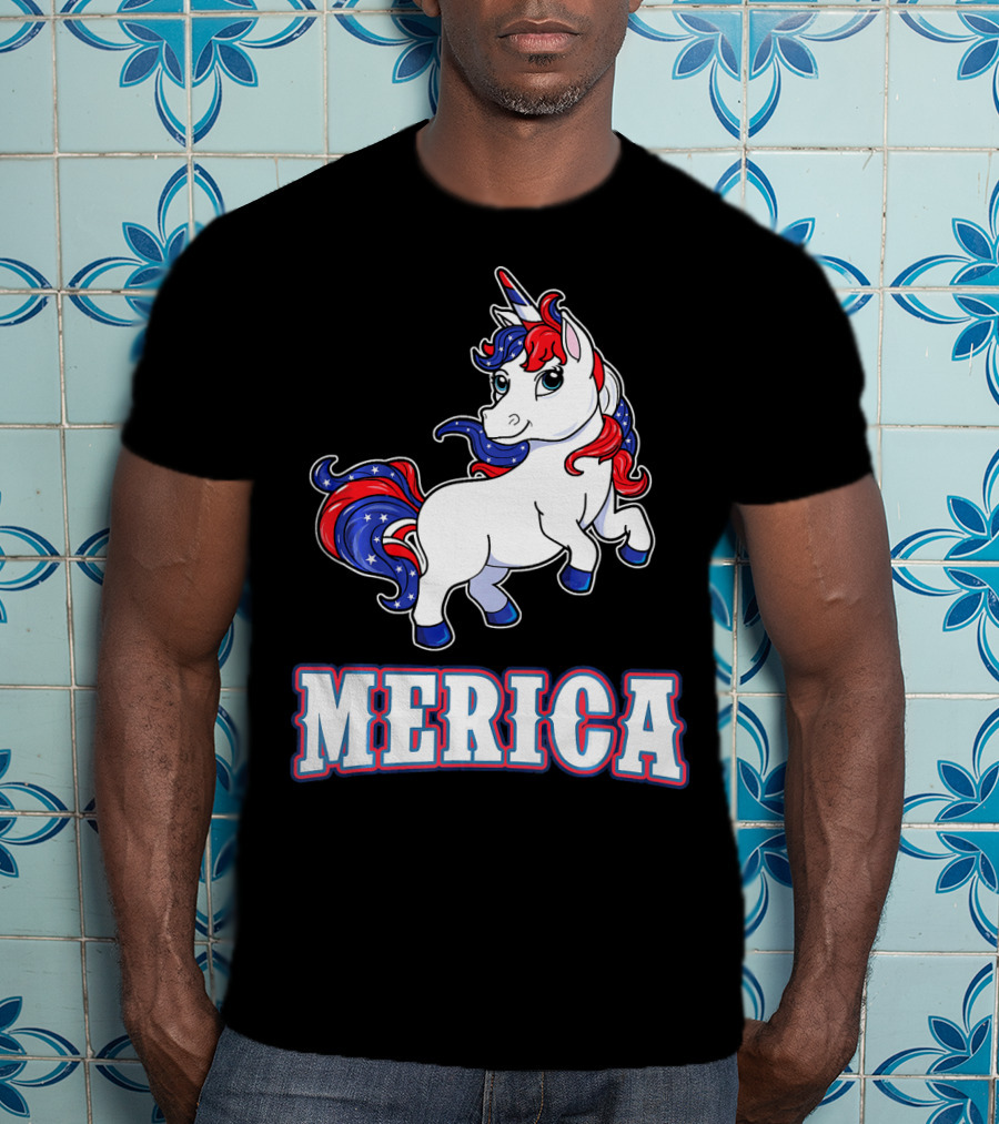 Merica Americorn Patriotic Unicorn With US Flag Colors T-Shirt