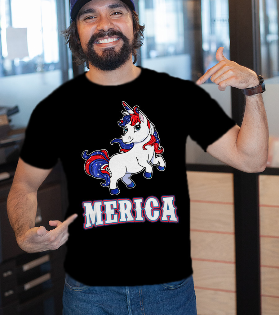 Merica Americorn Patriotic Unicorn With US Flag Colors T-Shirt