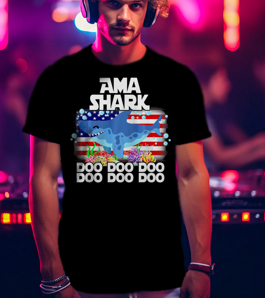 AMA Shark US Flag Doo Doo Doo T-Shirt