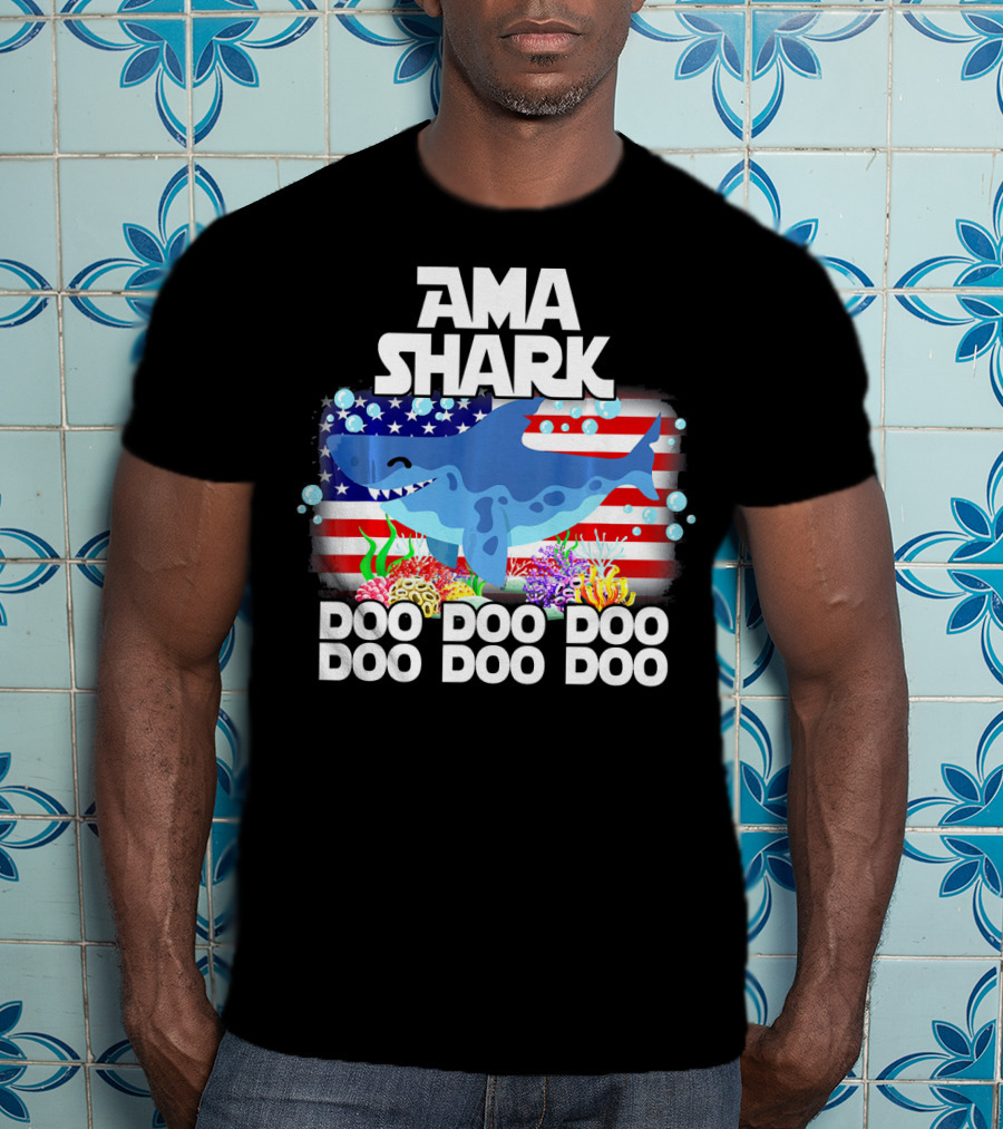 AMA Shark US Flag Doo Doo Doo T-Shirt