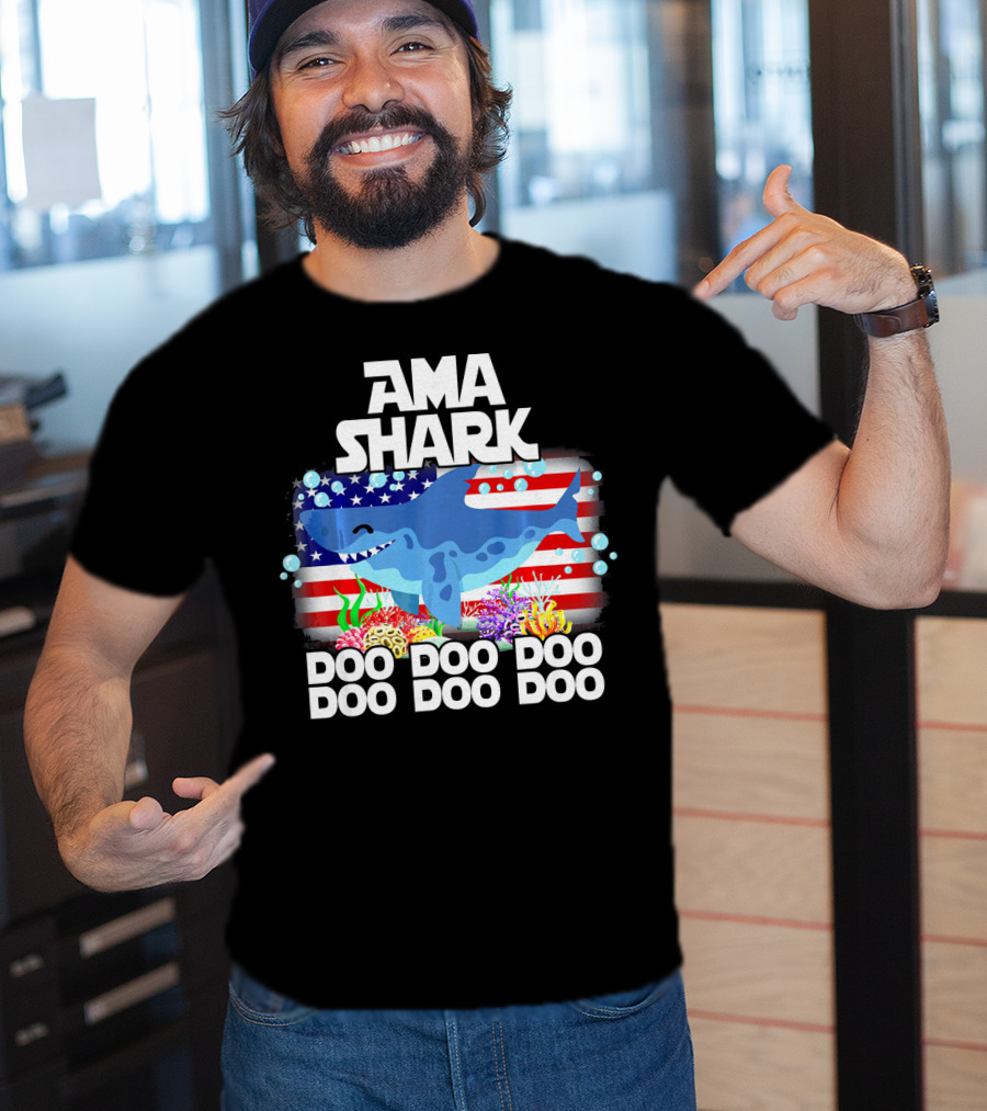 AMA Shark US Flag Doo Doo Doo T-Shirt