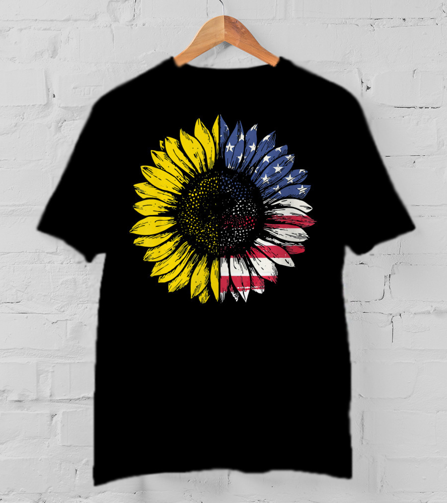 Sunflower With American Flag Stars And Stripes Patriotic T-Shirt