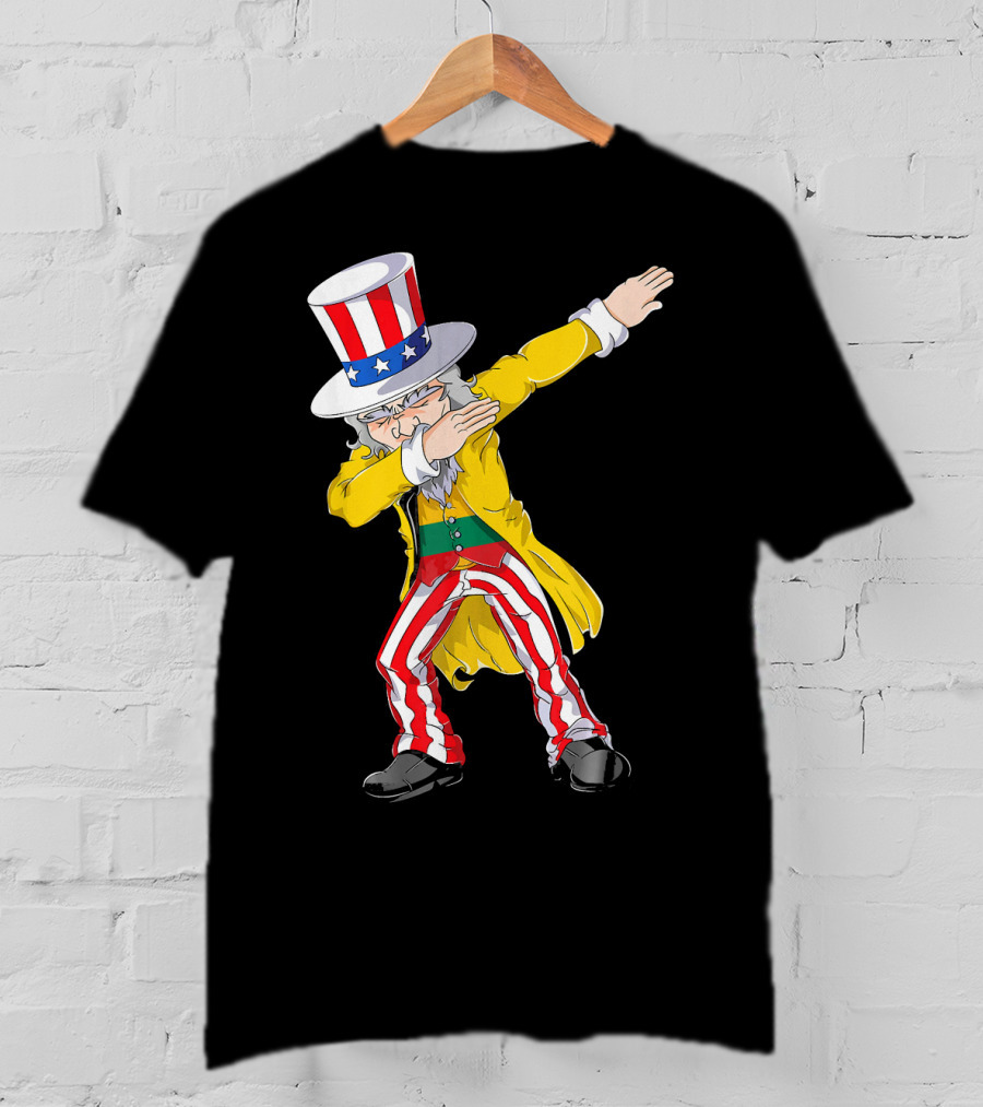 Lithuanian Uncle Sam Dabbing Pose With Patriotic Hat And Striped Pants T-Shirt