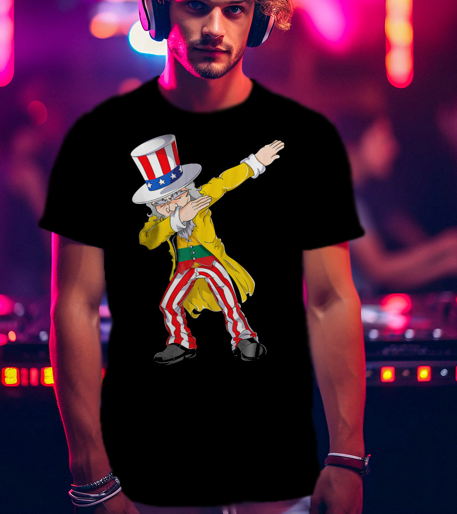 Lithuanian Uncle Sam Dabbing Pose With Patriotic Hat And Striped Pants T-Shirt