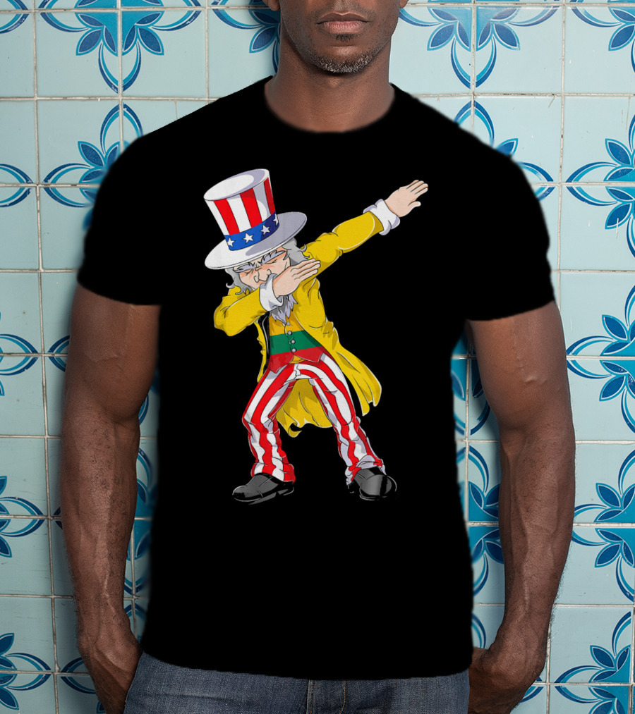 Lithuanian Uncle Sam Dabbing Pose With Patriotic Hat And Striped Pants T-Shirt