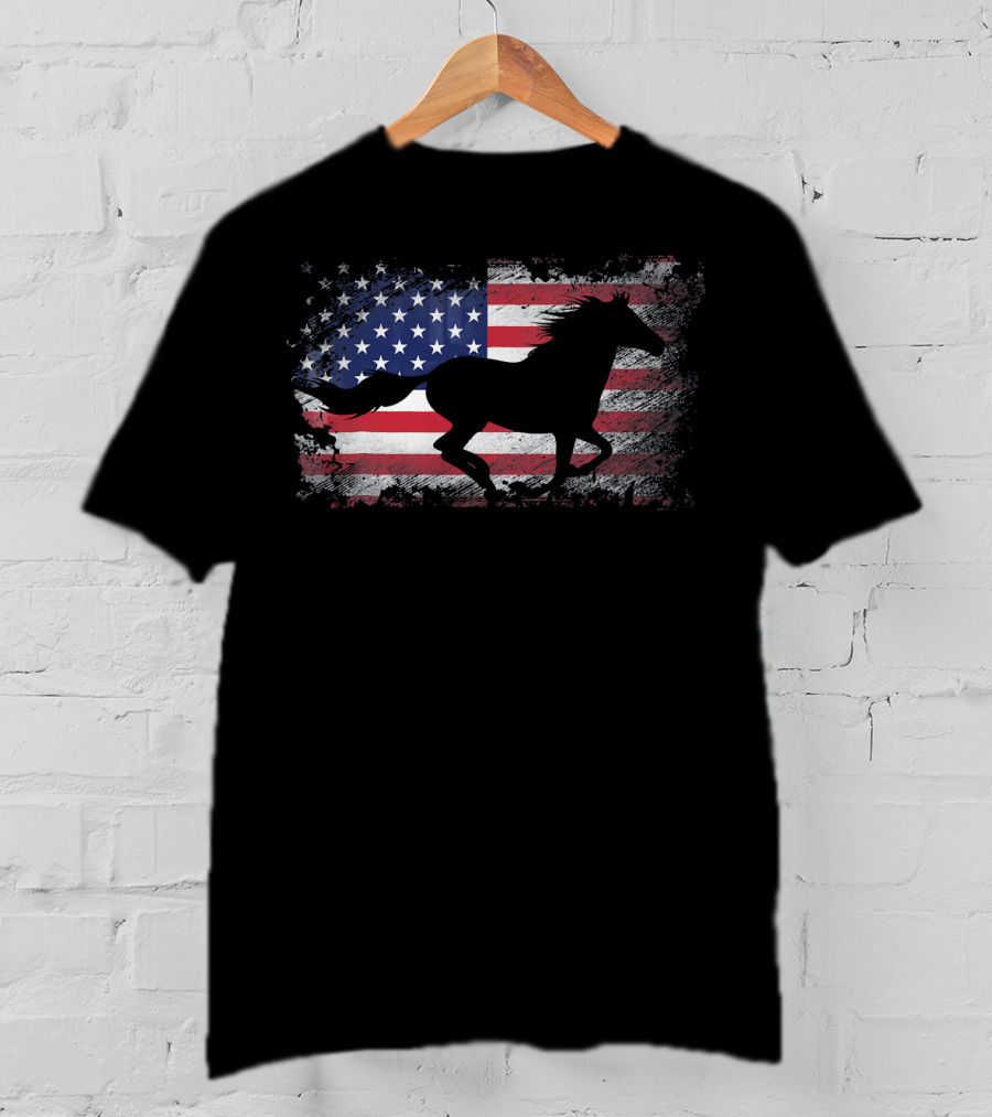 Horse Silhouette American Flag USA Patriotic T-Shirt